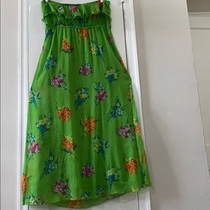 Plus Size Strapless Green Floral Maxi dress